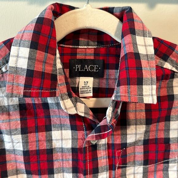 The Children’s Place Boy’s Small Red Plaid Poplin Button Down Shirt - Picture 2 of 8